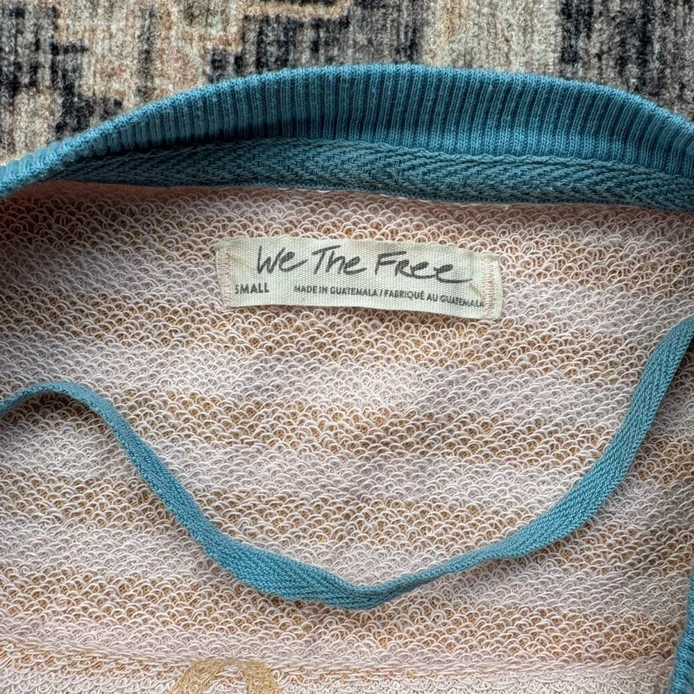 We The Free Striped Cream and Blue Crewneck Sweater